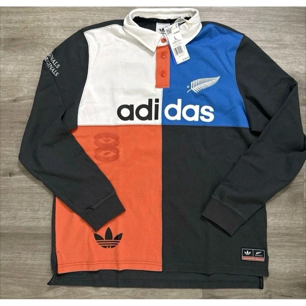 Adidas x All Blacks KG4638 Rugby Polo Long Sleeve Men's Shirt Size L colorblock